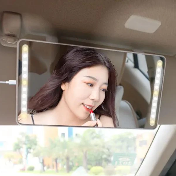 

New Design 3 Colors Light Dimming Fasten On Car Make up Mirror with Touch Sensor Rechargeable