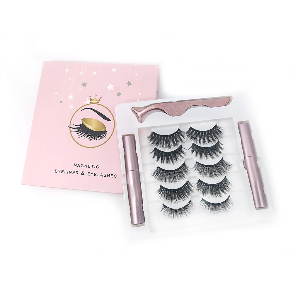 

High quality 3 5 7 10 pairs magnet lashes set wholesale 3d magnetic lashes with magnetic eyeliner and applicator, Black