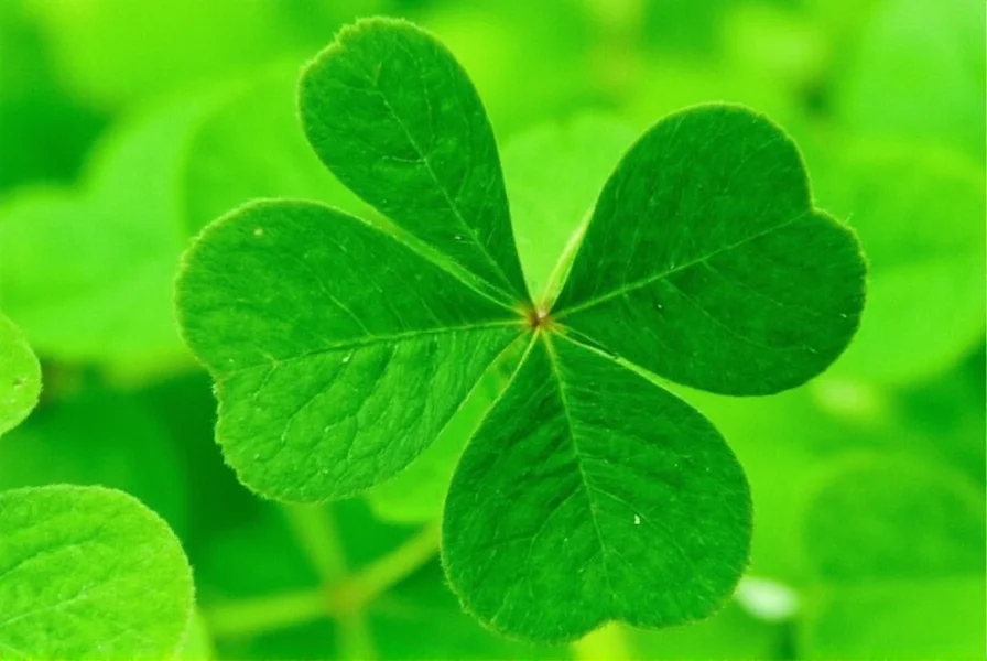Close-up photograph of a four-leaf clover against green grass background