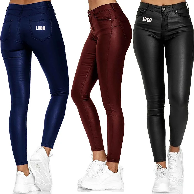 

Fashion Pu Leather High Elastic Waist Seamless Leggings Plus Size Leather Leggings For Women Skinny Pants Trousers, Customized color