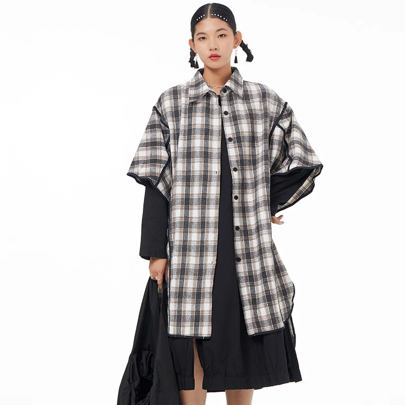 

Wholesale Spring And Summer New 2022 Half-sleeved Plaid Coat Plus Size Women's Vintage Plaid Look Thin Jacket 81926