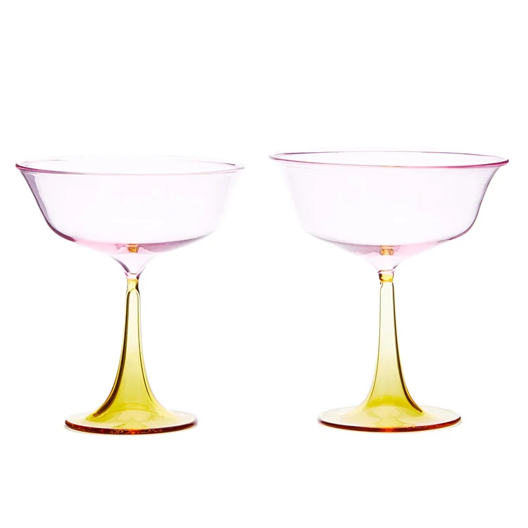 

Custom Blown Decorative Heat Resistant Borosilicate Coloured Glass Hollow Stem Champagne Coupe Glasses for Drinking, Customized color
