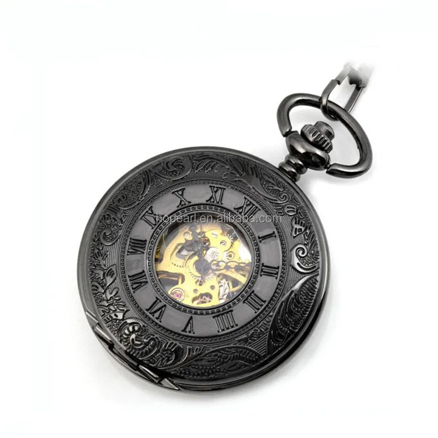 

WAH255 Double Cover Classic Black Mens Steam Punk Mechanical Pocket Watch
