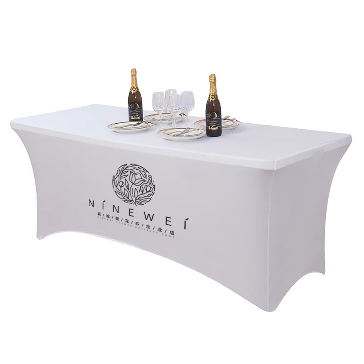 

Premium Trade Show Rectangle 4Ft Fitted Table Cloth Full Color Spandex Cocktail Table Cover with Logo