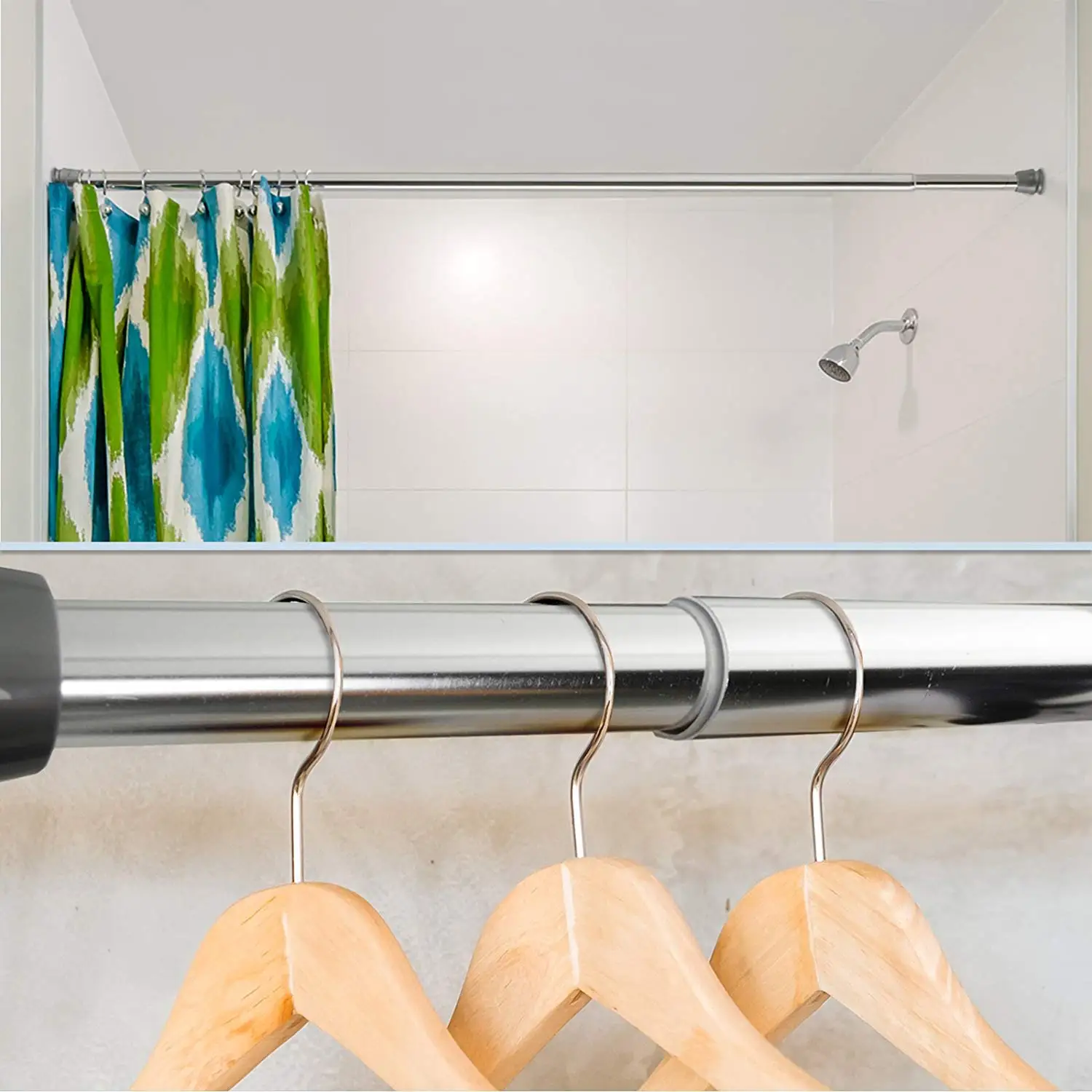 Never Rust Classic Polished Chrome Adjustable Tension Shower Curtain