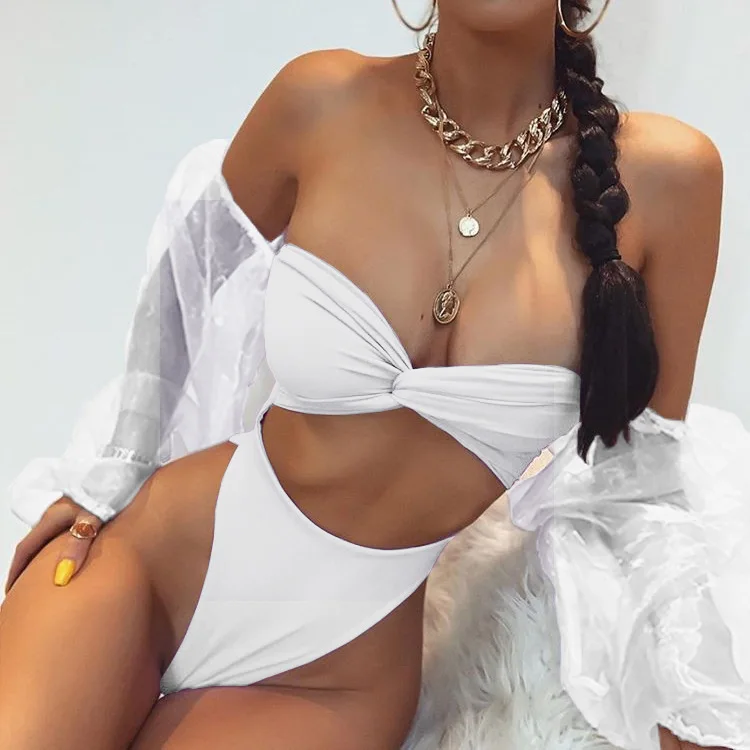 

One Piece Bikini Swimsuit Solid Color Long Sleeve Swimsuit