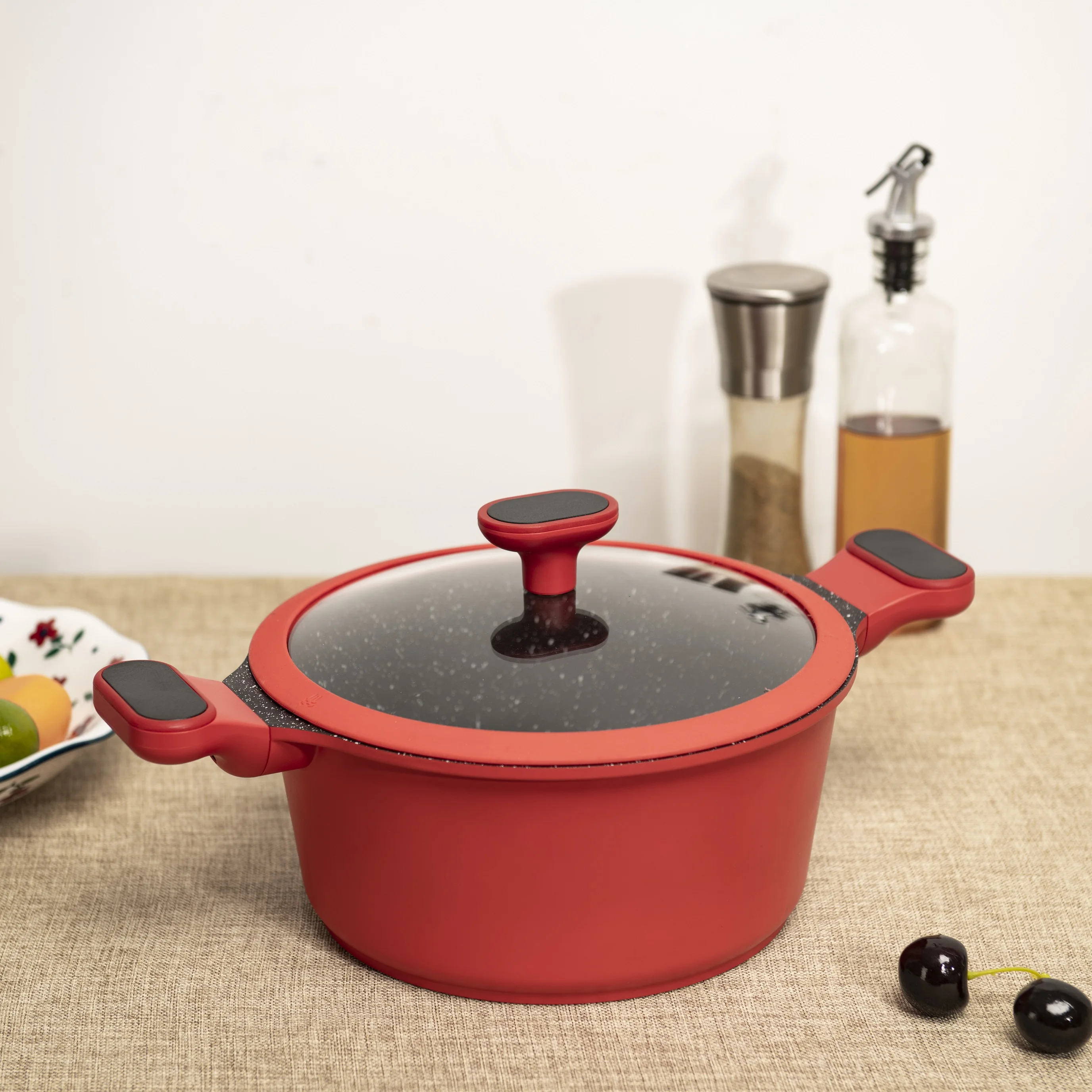 

BESCO Sample Escalation Series 24cm Nonstick Aluminum Casseroles Casserole Pot Dutch Oven with New Ergonimic Bakelite Handle Red