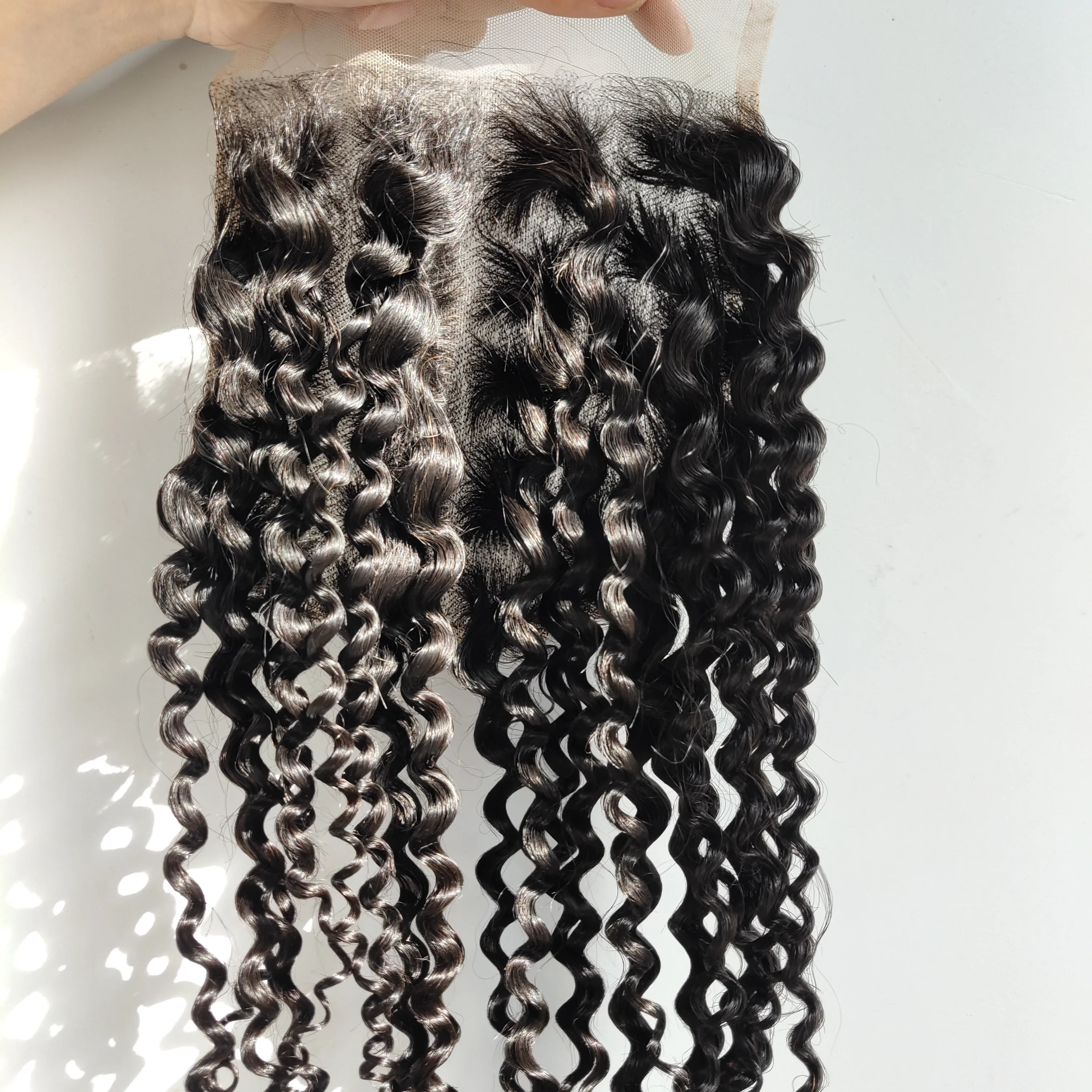 New arrival Brazilian Human hair swiss lace pre-plucked Kinky curl  6*6 Lace closure
