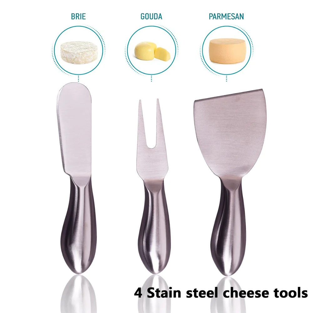 
Cheese Board 100% Natural Rubber wood With 3 Piece Cutlery Set Cheese Platter Hidden Cutlery Drawer 