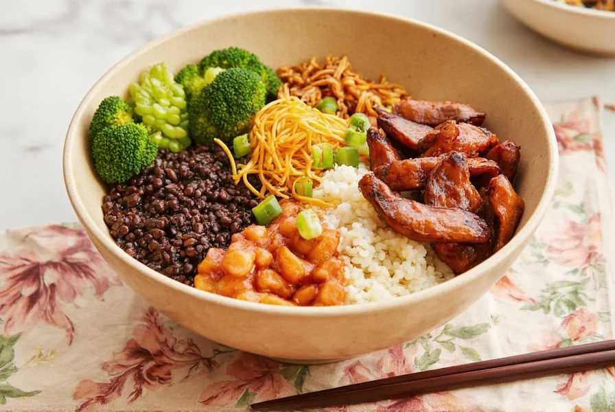 Bimimbap bowl with colorful vegetables and egg