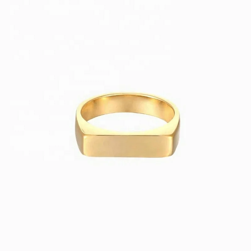 

Chic Fashion Jewelry 18K Gold Plated Narrow Band Signet Ring Stainless Steel Stackable Finger Ring