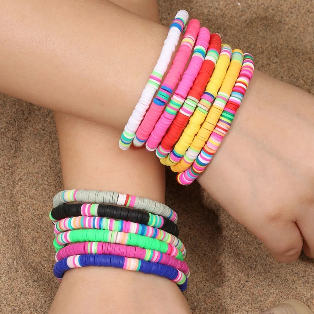

2022 New Summer Beach Jewelry Contrast Color Beaded Bracelet Hot Selling Creative Clay Bracelet for Women Girls, Picture shows