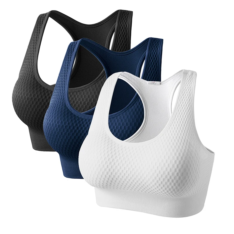 

Women Gathered Quick-drying Honeycomb Shockproof Sports Bra Women Yoga Sports Bra Seamless Bras, Black, white,navy