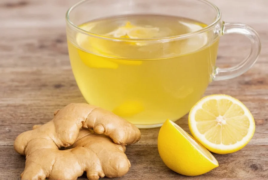 Ginger, honey, and lemon ingredients arranged for tea preparation