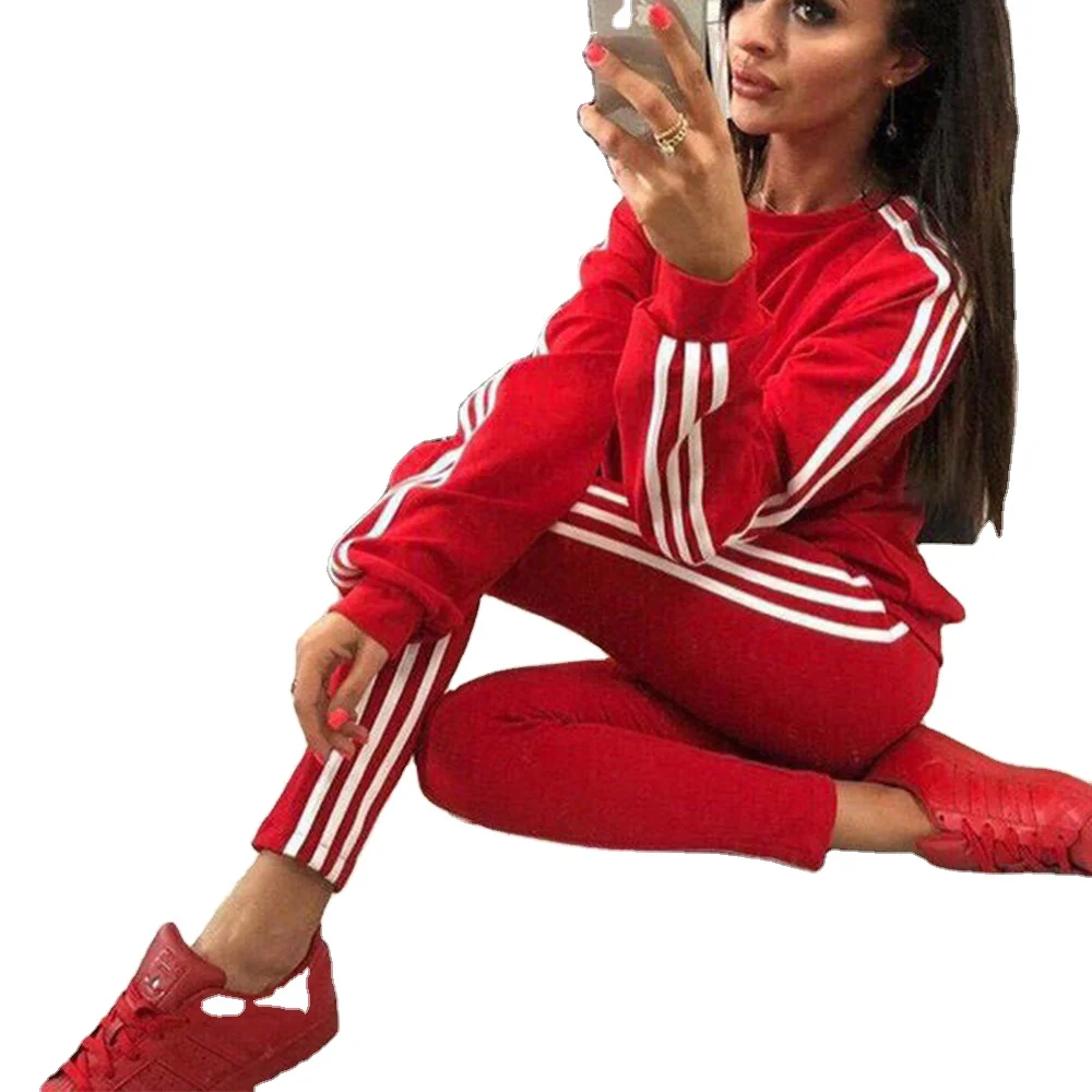 

sets for women two pieces tracksuit supplier Costume de dames Hot sale striped round neck long sleeve women's sports and leisu