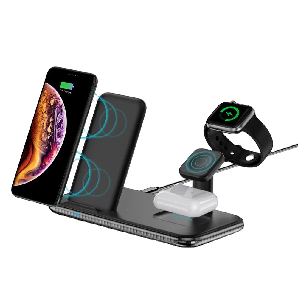 

4 In 1 Smart Portable Qi Phone Holder Watch Fast Wireless Charging Station Pad Dock 10w Wireless Charger Stand/