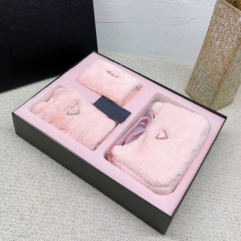 

Luxury brand P lamb wool Lady bag 3-piece set New plush bag hat scarf set one shoulder handbags Hobo Axillary bag, Picture