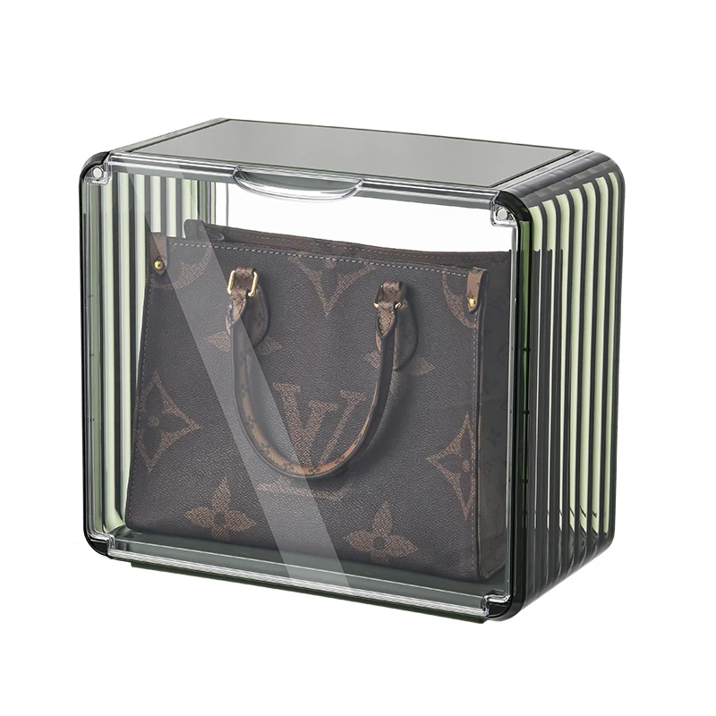 

Amazon hot sale transparent foldable PET collection display shelf bag organizer box dustproof stackable storage box