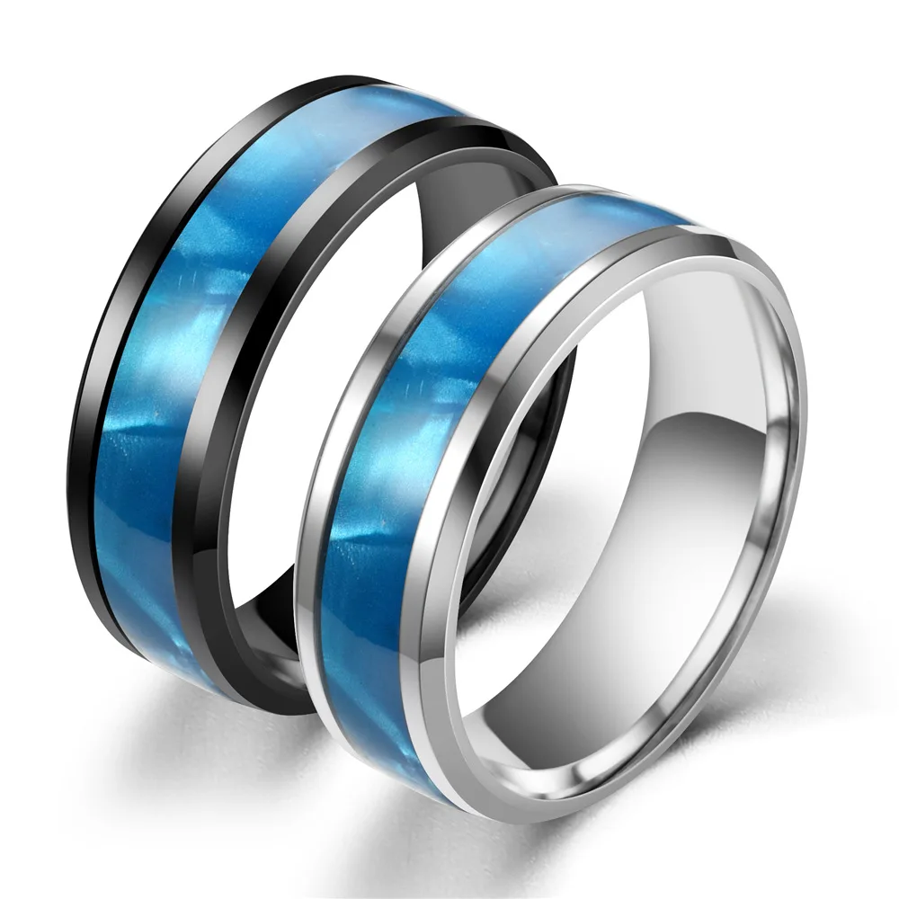 

2022 Trendy 8MM Stainless Steel Black Sky Blue Groove Ring For Men Wedding Bands Purple Stainless Steel Rings Male, Golden,black,blue,sliver
