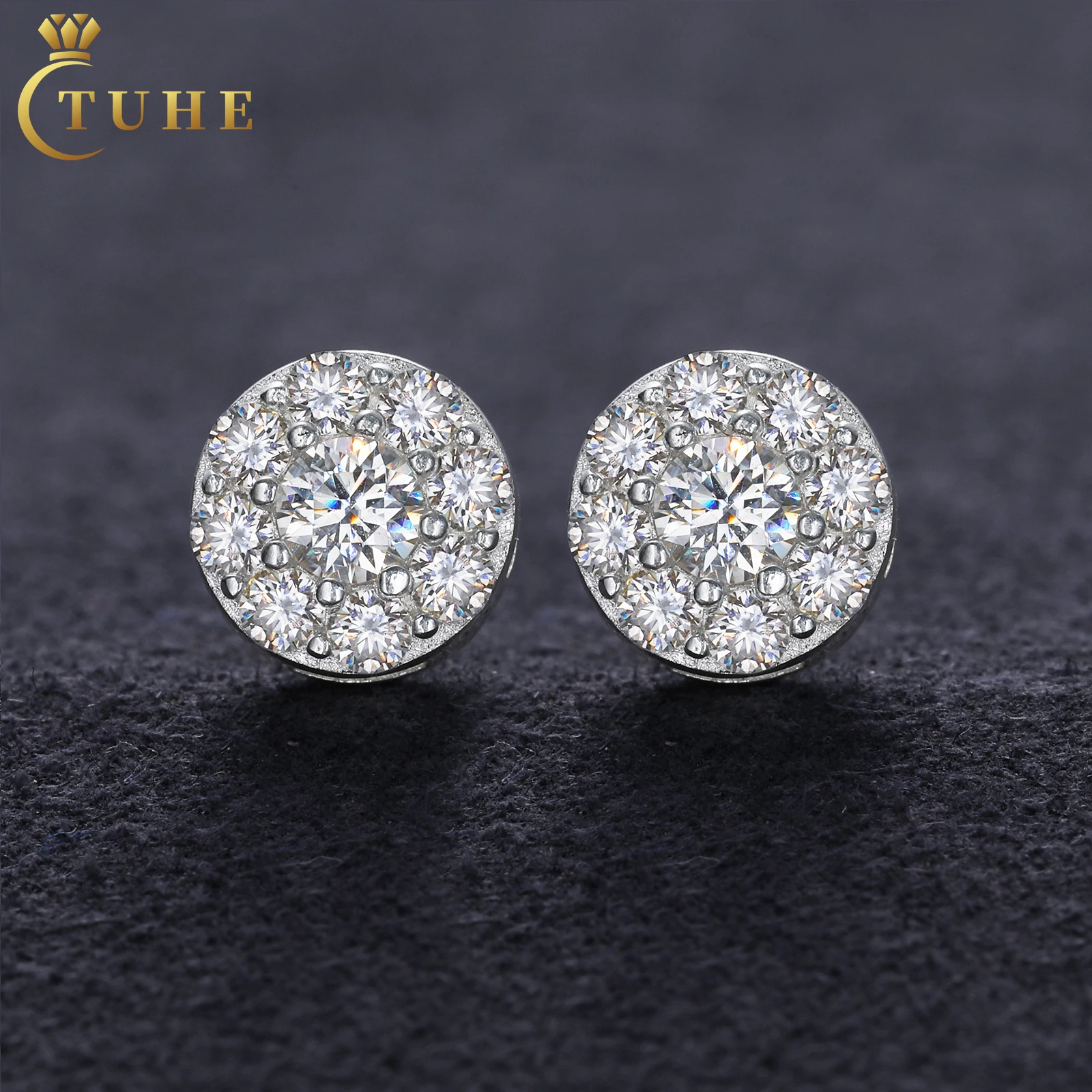 

Original Design Customized Logo 925 Sterling Silver VVS Moissanite Diamond Halo Stud Earrings For Jewelry Business