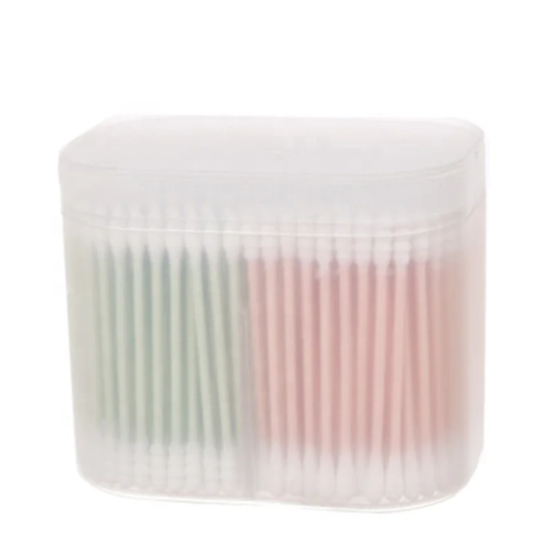 

Spiral Round Head Dual Purpose  Cosmetic Cotton Bud, Pink+green