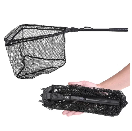 

78CM Folding Fish Landing Net Portable Collapsible Triangular Fly Fishing long handle landing Net, Black