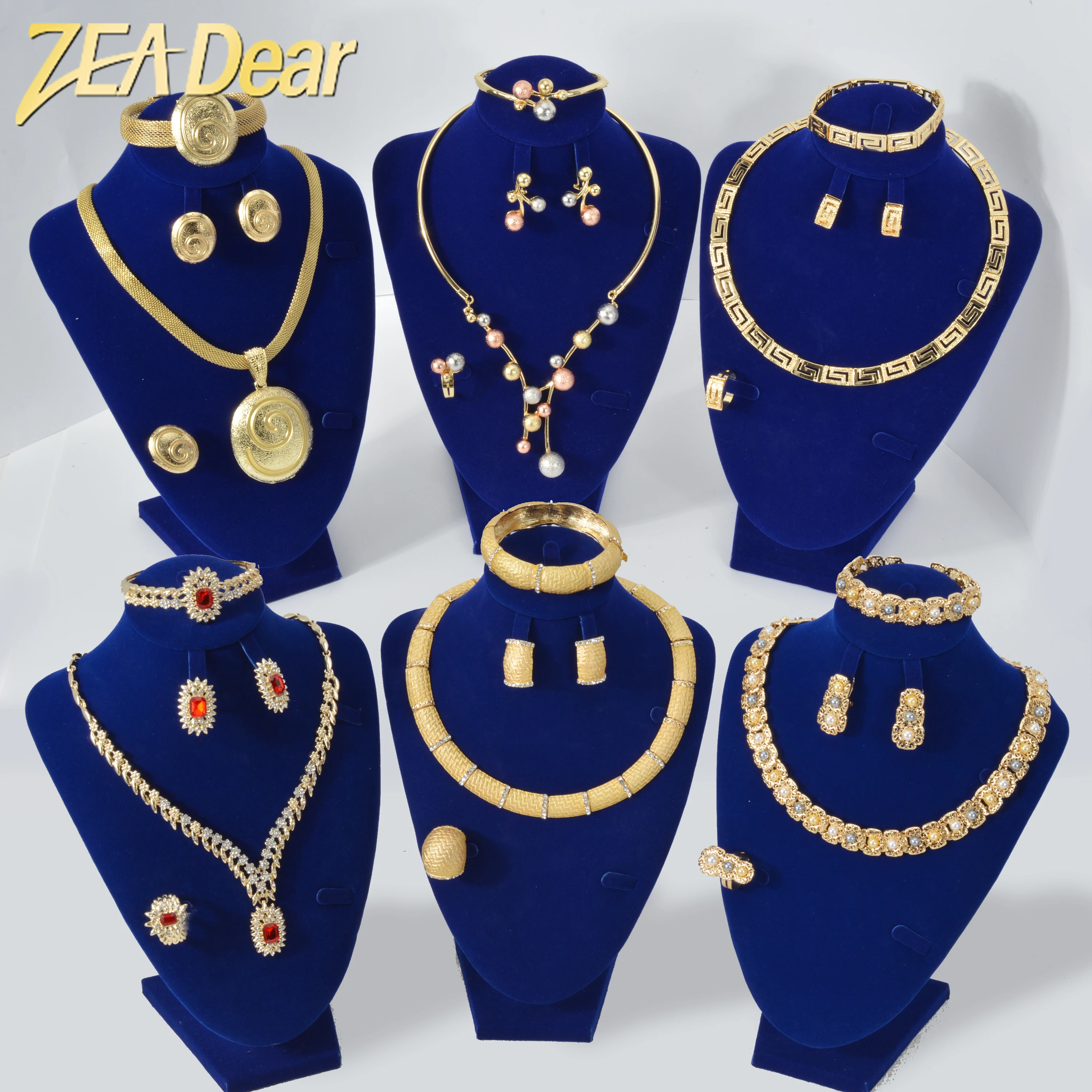 

Custom Wholesale Jewellery Fashion Dubai Gold Plated Luxury Bridal Wedding Pearl Zircon Jewelry Set Women