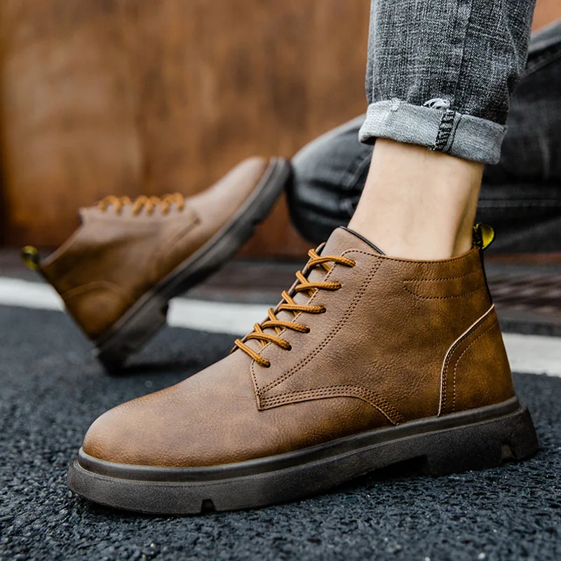 

Men high top PU leather boots round toe formal shoes leather shoes ankle boots fashion boots