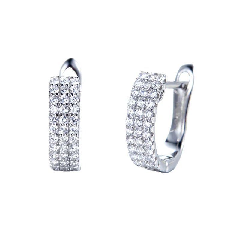 

Simple Clear Cz Gemstone Minimalist 925 Silver Hoop Modern Earrings