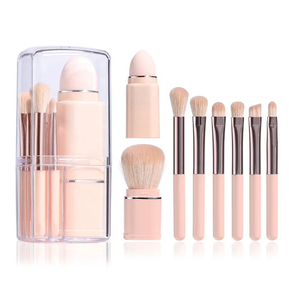 

Retractable Mini Face Makeup Brushes 8 IN 1 Custom Portable Small Travel Foundation Powder Blending Makeup Brushes