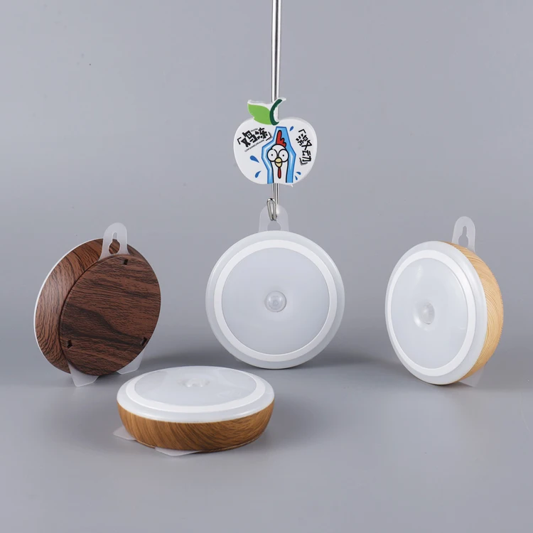 Wood Bottom Plastic Bedroom LED Lamp Around Shape Mini LED Light