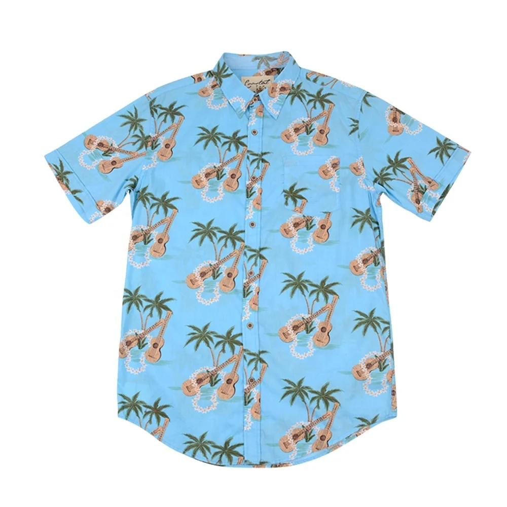 

Factory direct sale 100% cotton custom coconut tree printed hawaiian men casual shirts