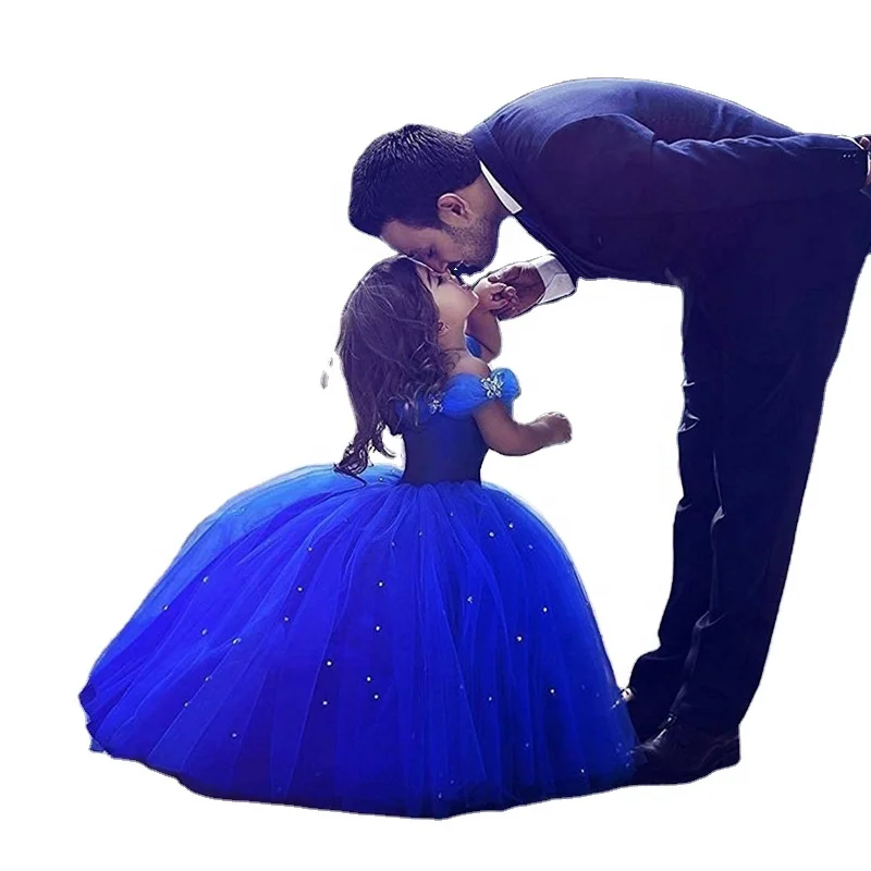 

Child temperament embroidered Cinderella girl party dresses for kids blue noble flower girls dresses for children 2-10 years old