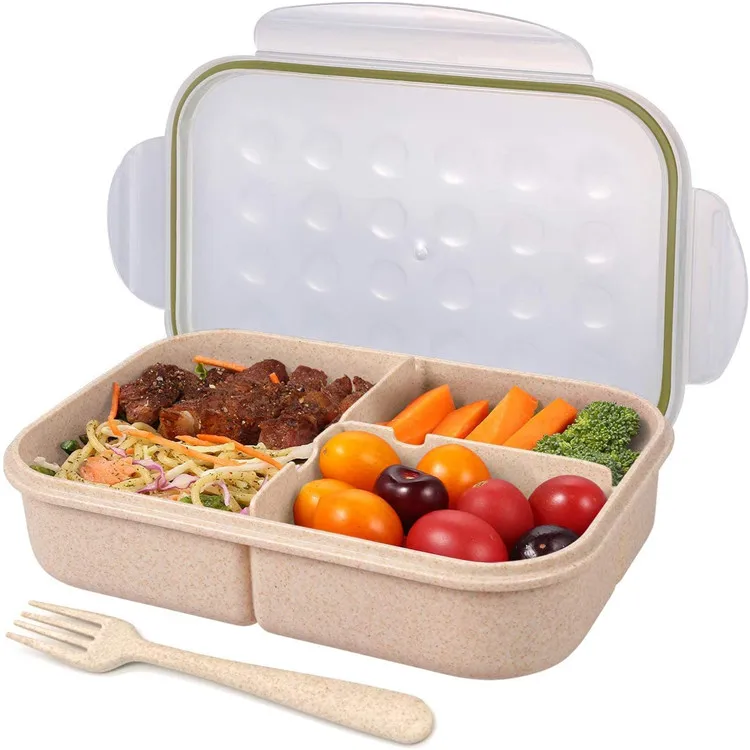 

Japanese Wheat Straw Take Out Lunch Box With Fork And Spoon Adult Bento Box Square Compartment Storage Box, Light green/blue/beige/pink/violet