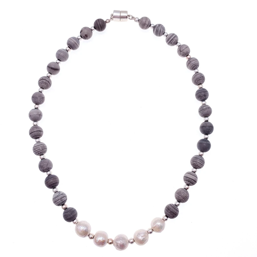 

High quality custom dress accessory silver necklace women pearl alloy stone necklace