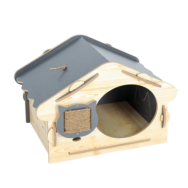 

Wooden Pet Cave House Indoor Pet Cotton Pad Bed Cheap Safe Wood Dog Cat House