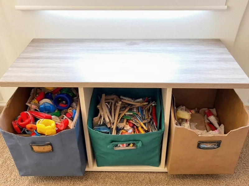 DIY craft hub setup with recycled material storage bins