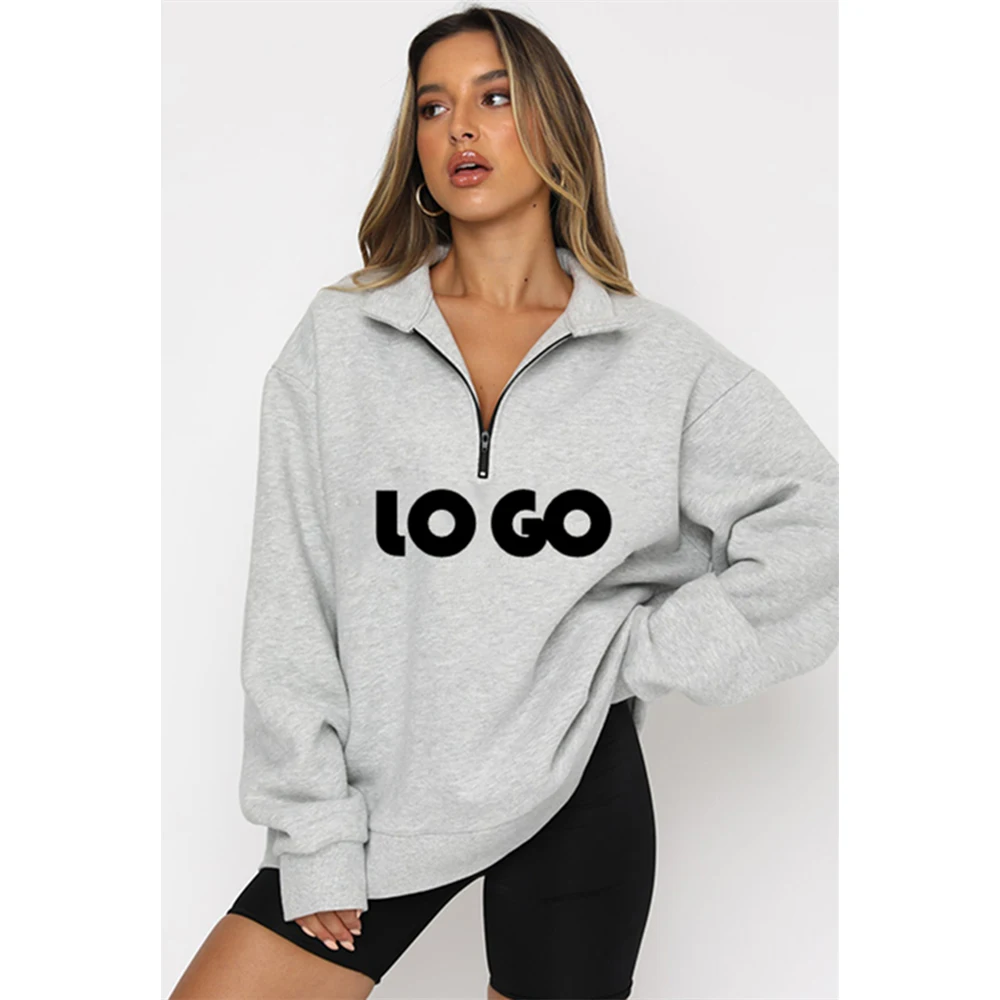 

2022 drop shoulder half zipper women sweatshirt cotton custom logo casual pullover women hoodies sweatshirt