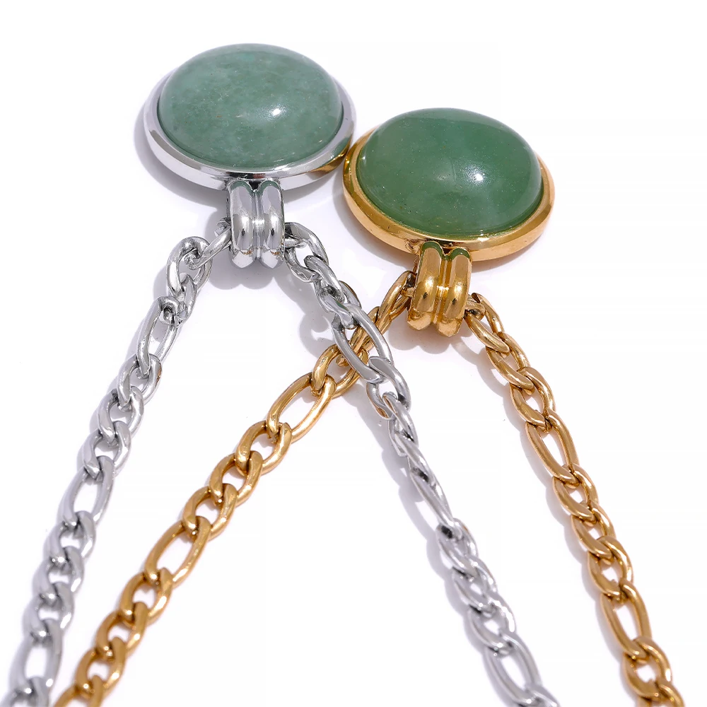 

JINYOU 2057 Fashion Stainless Steel Green Aventurine Stone 18K Gold Pendant Charm Necklace for Women