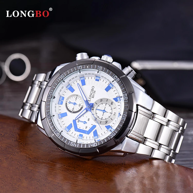 

LONGBO 80135 waterproof oem original stainless steel new logo sport customize luxury wrist mens bands quartz watch, 2 colors