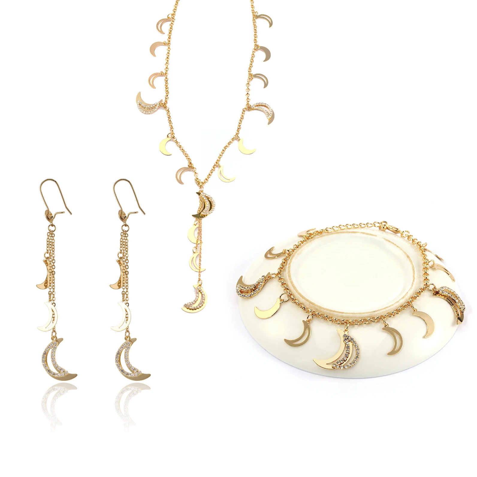 

Hot selling sun and moon necklace set jewelry women bracelet earring hollow, Gold
