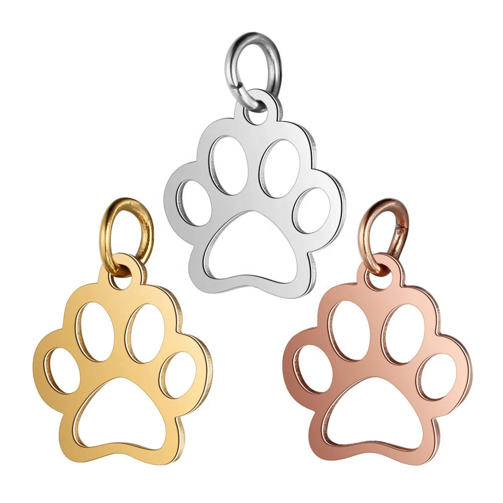

DIY Jewelry 100% Stainless Steel Charm Hollow Dog Pet Paw Charms Pendants High Polished Accessories Finding Supplies, Silver/gold/rose