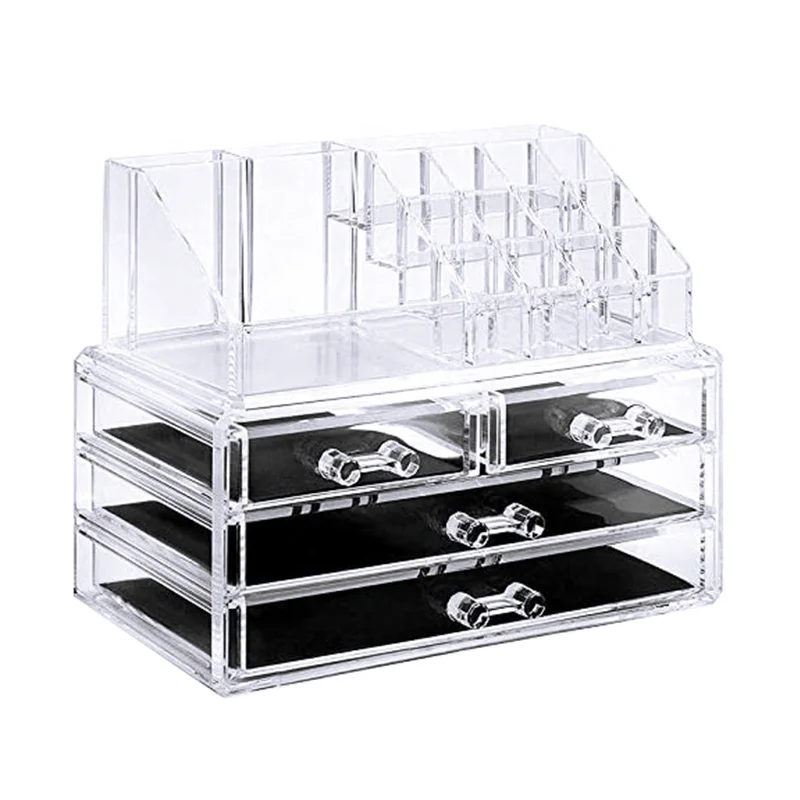 

JQ Acrylic Makeup Cosmetic Storage Organizer Two Pieces Set Makeup Holder Cosmetic Organizer Drawers