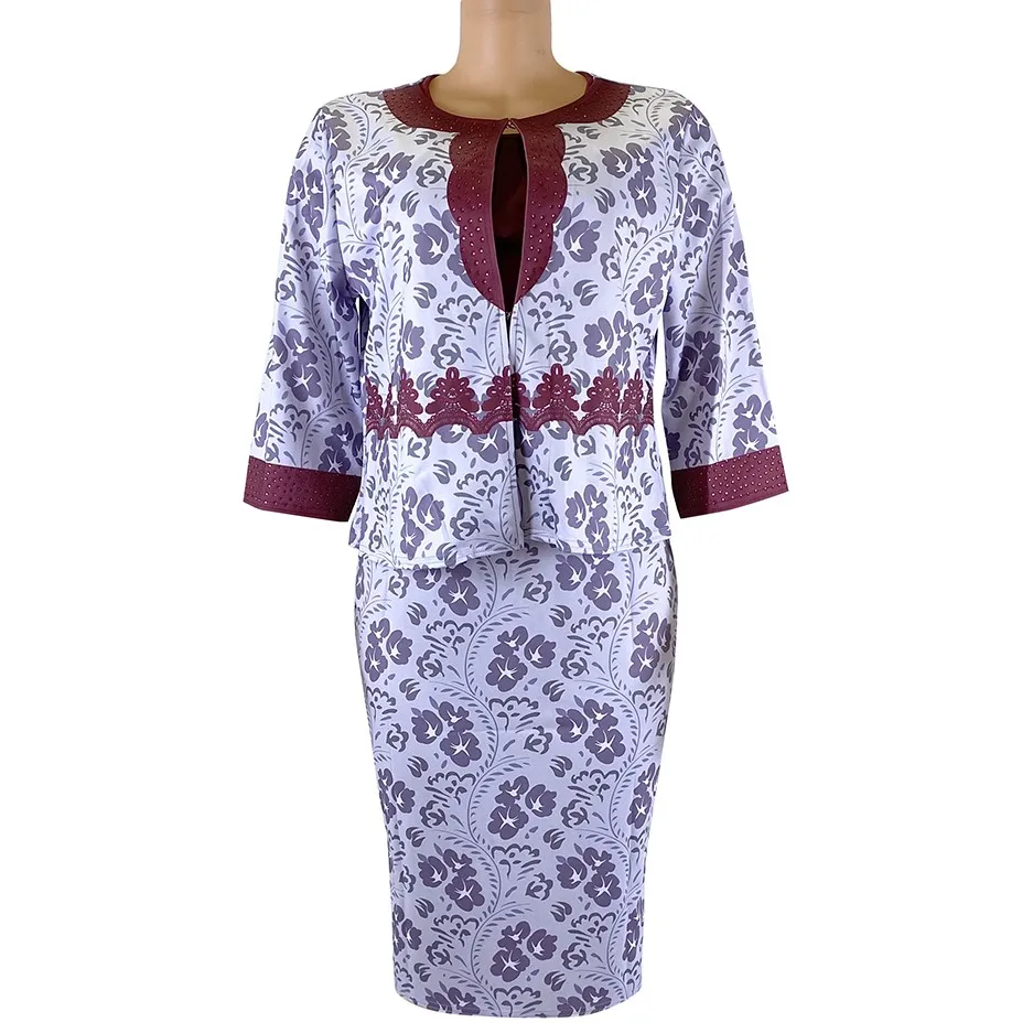

Wholesale Women Office Lady Elegant top coat Dress Formal african office dresses two piece set for ladies, Shown