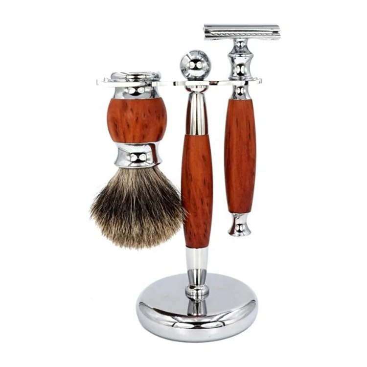 

Private Label 3 In 1 Facial Best Badger Hair Shaving Brush Razor Stand Kit Set For Men