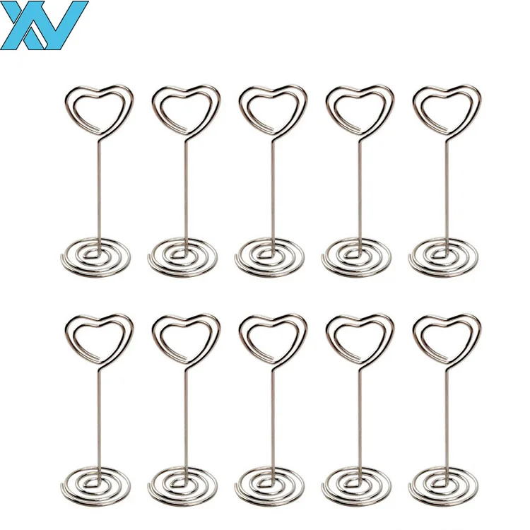 
85mm silver metal wire heart shape business card holder memo clip 