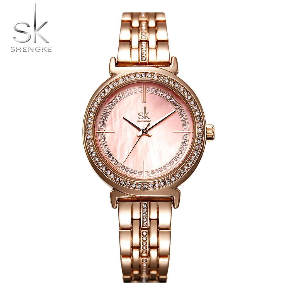 

SHENGKE Luxury Bracelet Lady Watch Dazzling Diamond Pearl-shell Dial Japanese Quartz Movement Wristwatches K0092L