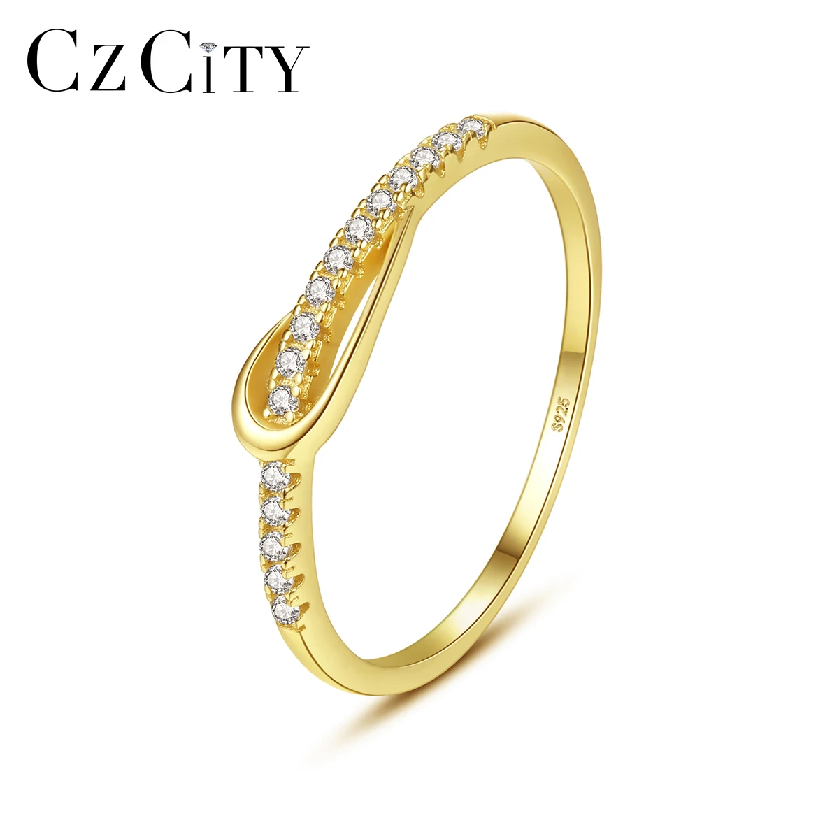 CZCITY 925 Silver Cubic Zirconia Tiny CZ Paved Gold Plated Engagement Rings Women Fashion Finger Ring