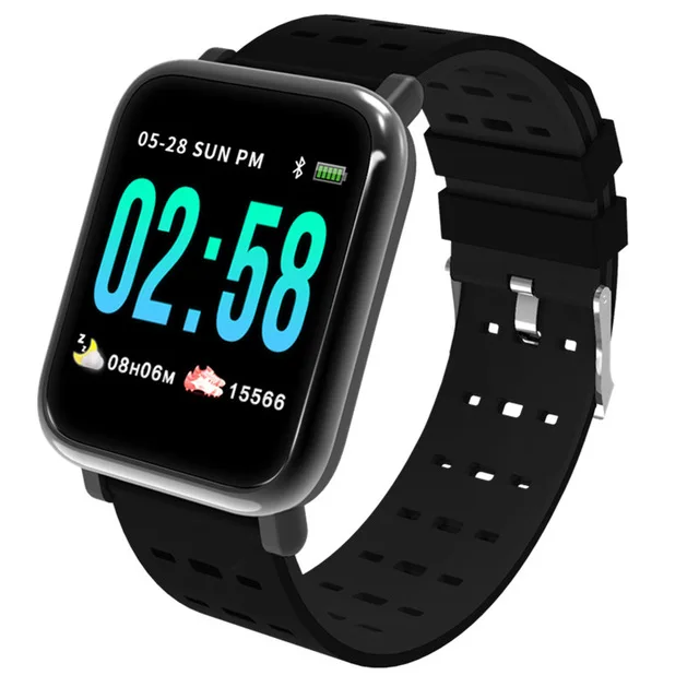 

A6 Smart Wearable HR Blood Pressure Oxygen Monitor IP67 Waterproof Camera Multi-sport Modes Smart Watch Men Women, Orange/blue/black