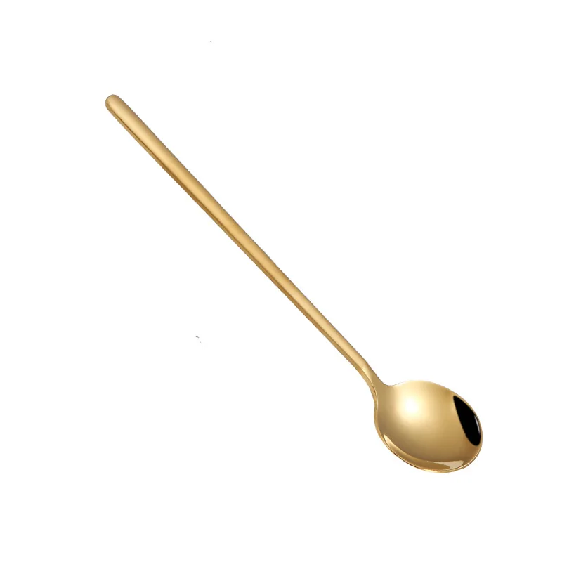 

Wholesale cheap custom home hand polish stainless steel tea sugar coffee serving spoon long handle ice cream latte spoon, Multicolor